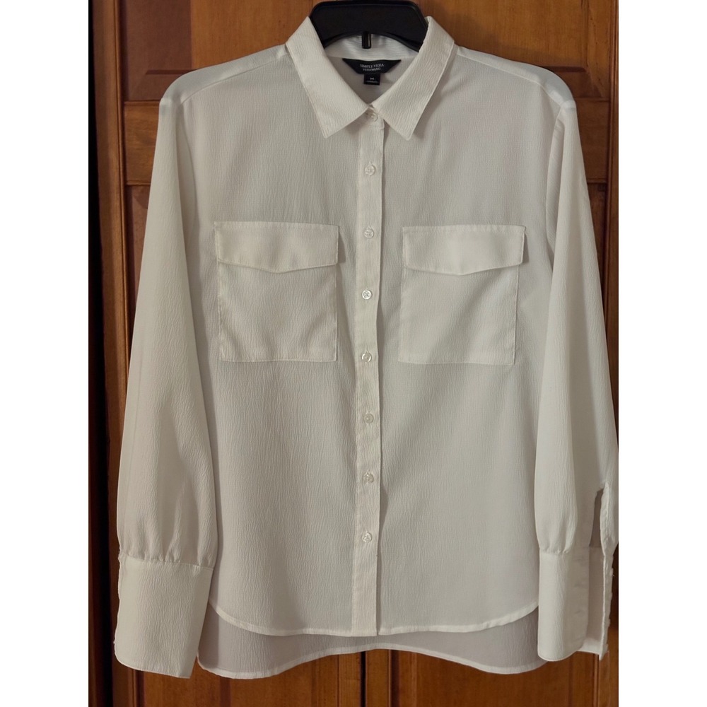 Simply Vera Vera Wang Cream Career Button Up Shirt Women's‎ Medium top Pockets